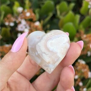 Hand-Carved White & Cream Flower Agate Heart